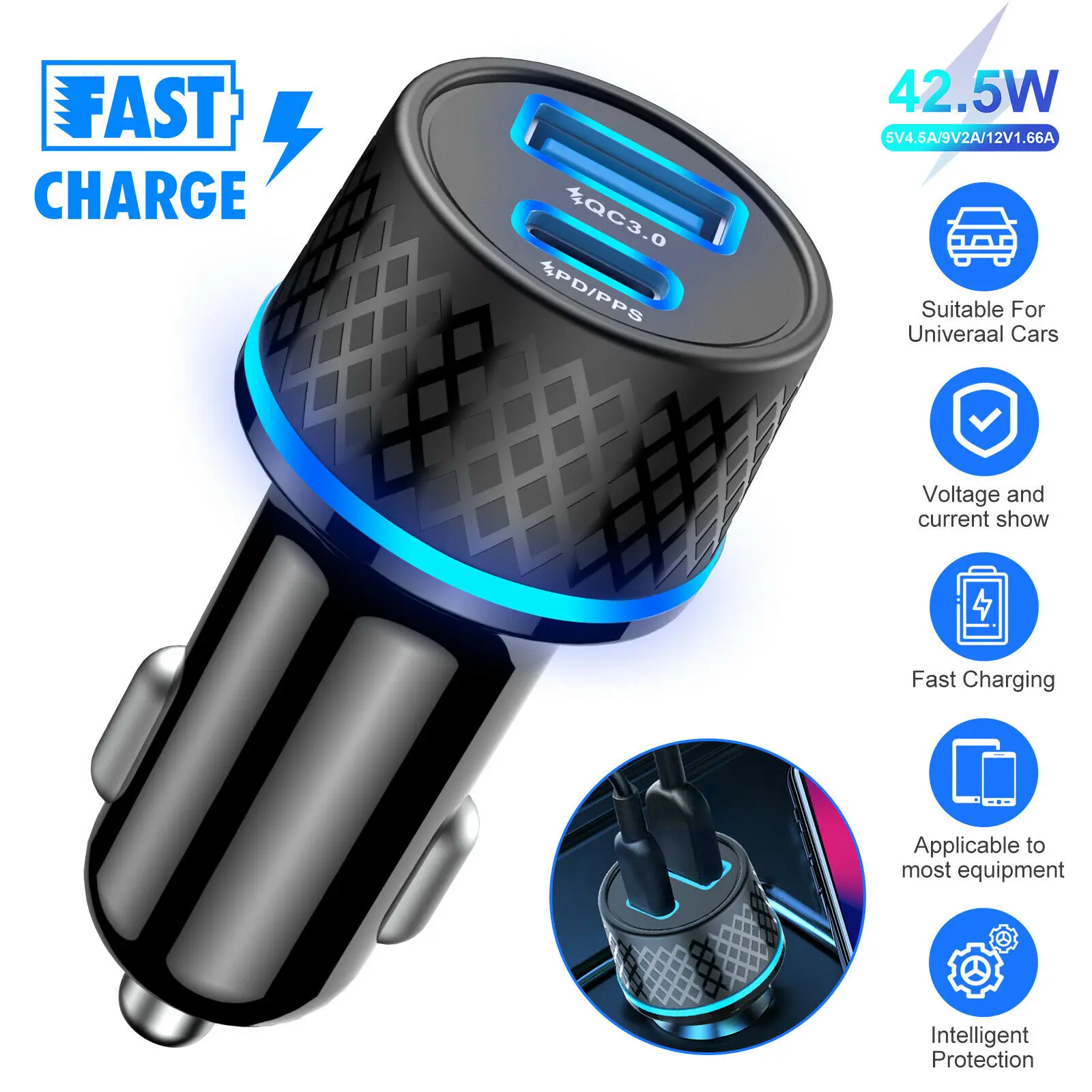 Cargador USB tipo C para coche, accesorio de carga rápida QC 3,0, 42W, 3A, PD, para iPhone 12, 13 Pro, Xiaomi, Huawei