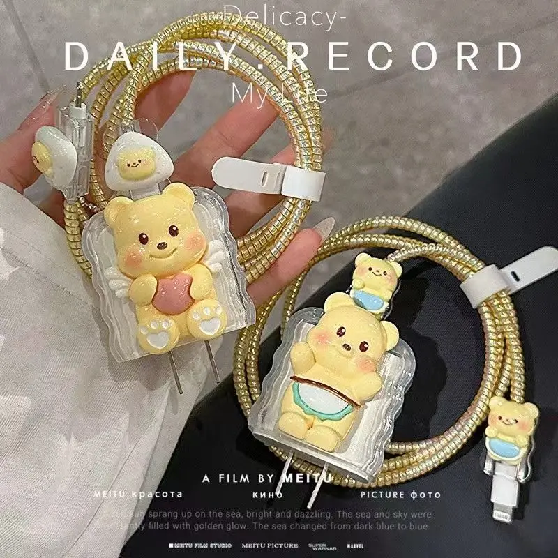 3D Cute Bear Cable Charger Protector Cover ,For Xiaomi 14/13 Ultra/Redmi Note12/13 Charger 67W/90W ,Data Line Protective 4pcs