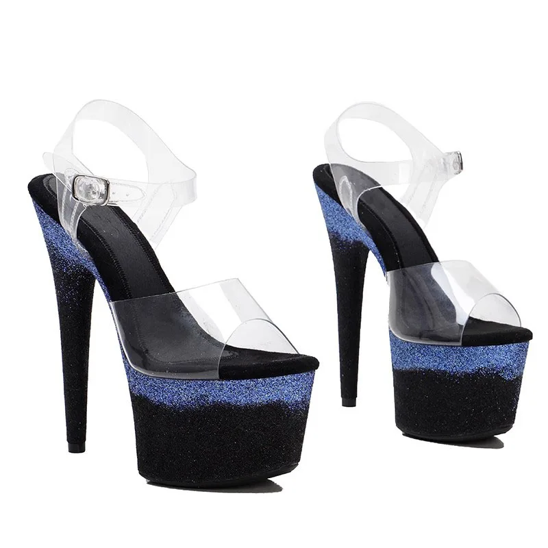 

Peep Toe 17CM/7inches Pvc Upper Plating Platform Sexy High Heels Sandals Pole Dance Shoes 046