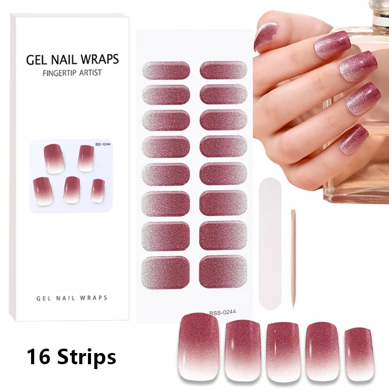 Autocollant pour ongles en gel semi-durci, enveloppes adhésives, couverture complète, décalcomanie, lampe UV, décoration de manucure solide, rapide