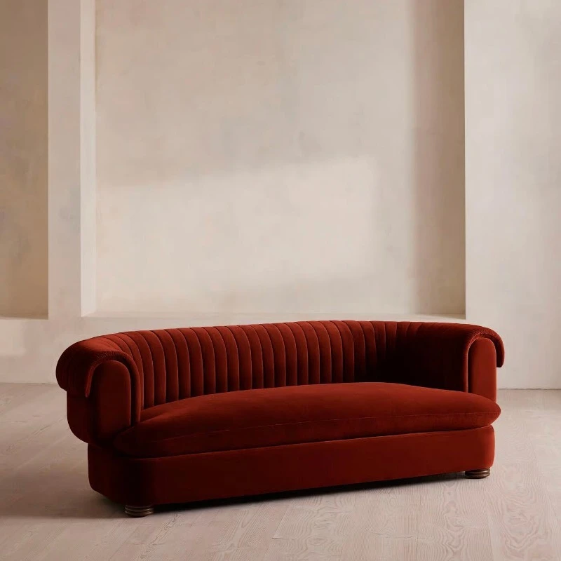 Vintage style velvet three-seater sofa apartment living room fabric sofa