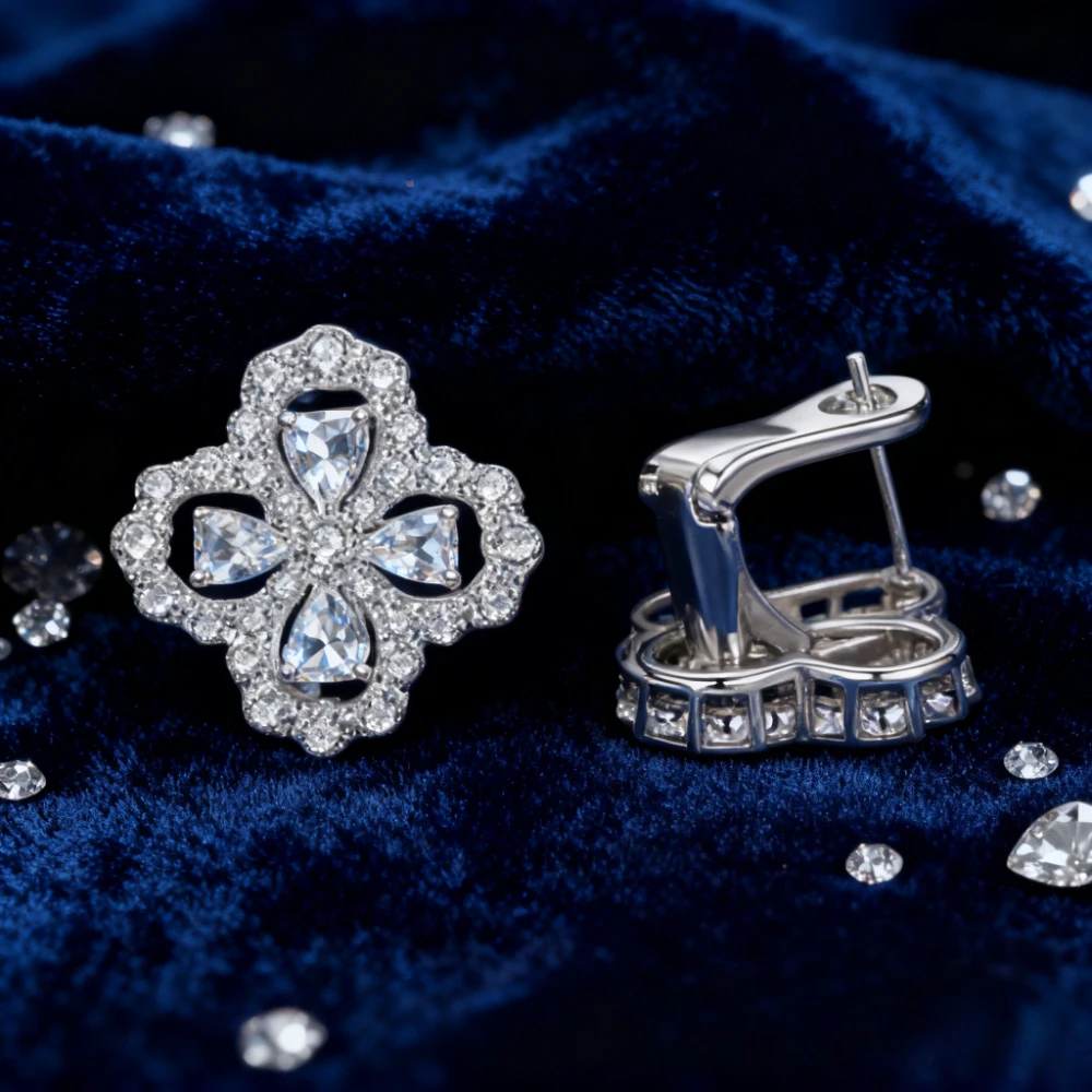 

Ювелирные изделия премиум-класса, зажим для ушей с лепестками муассанита, проход за бриллиантами, 100% твердый, идеально подходит для женской свадьбы и вечеринки