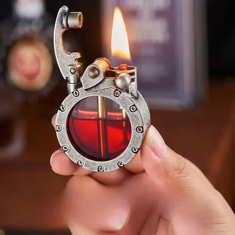 

Transparent Oil Tank Metal Swing Arm Effortless Lighter Retro Windproof Creative Gift Lighter Cigarette Accessories
