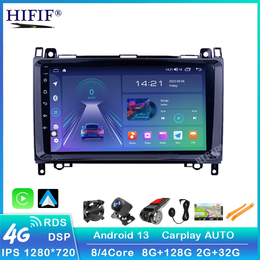 4GB 128GB Android 13 2 Din 9'' Car Radio for Mercedes Benz B200 Sprinter W906 W639 AB Class W169 W245 Viano Vito Radio GPS Navi