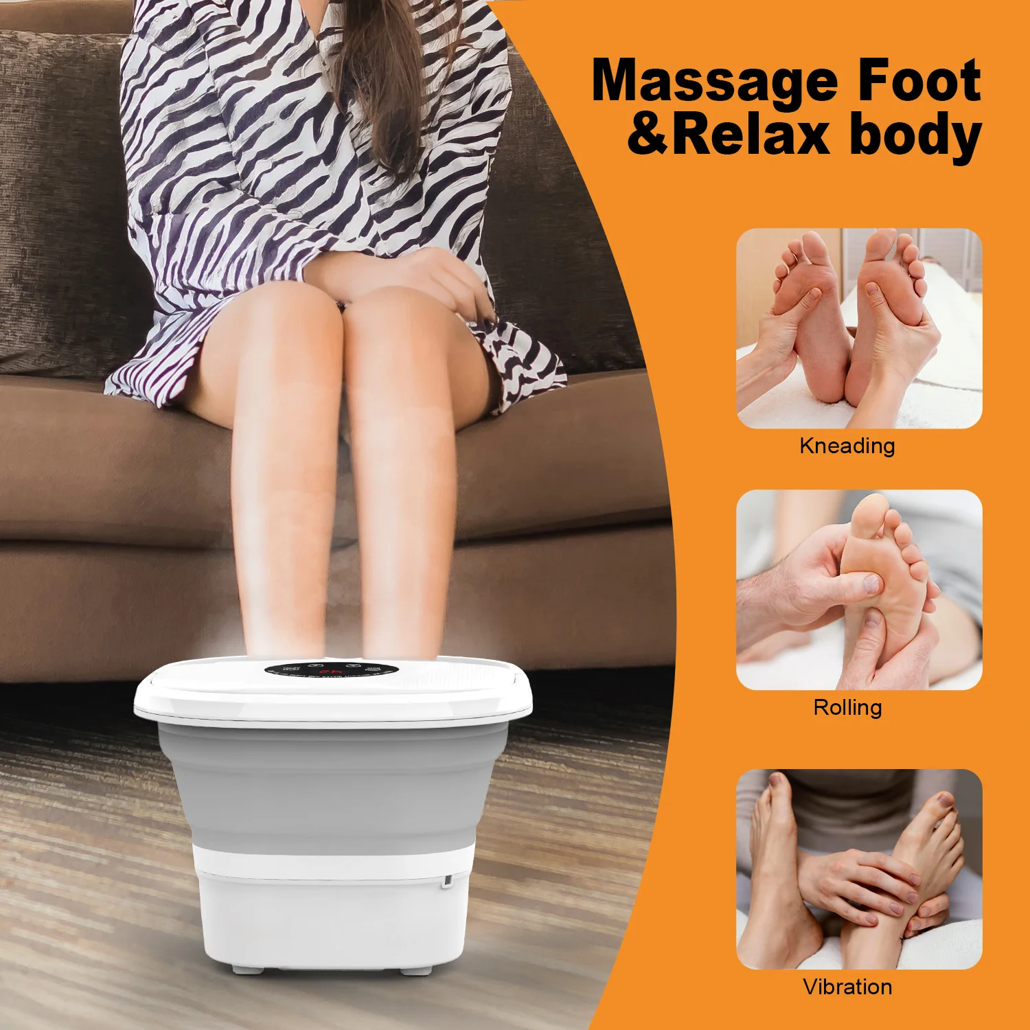 Bain de pieds pliable portable, chauffé électriquement, Ekmoey, masseur de pieds avec fonction bulles, température réglable, équipement de relaxation des pieds à domicile