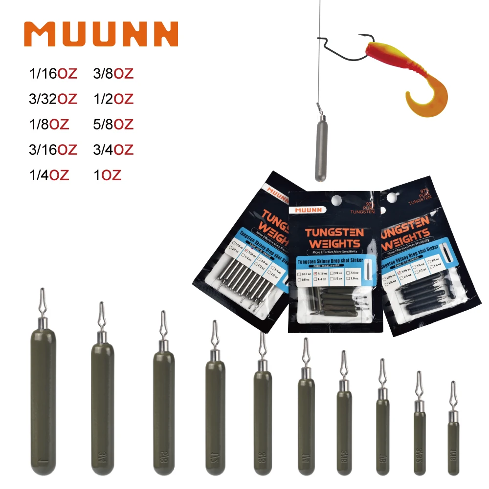 

MUUNN 10PCS Tungsten Skinny Drop Shot Weights,1.8G-28G,Deep Water Fast Sinkers,Bass Salmon Lure Fishing Accessories Pumpkin