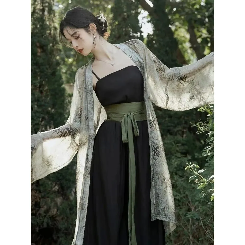 New Chinese Retro Style Ancient Song Dynasty Hanfu Three Pieces Set Spring Summer Women Daily Elegant Casual Hanfu Set S383