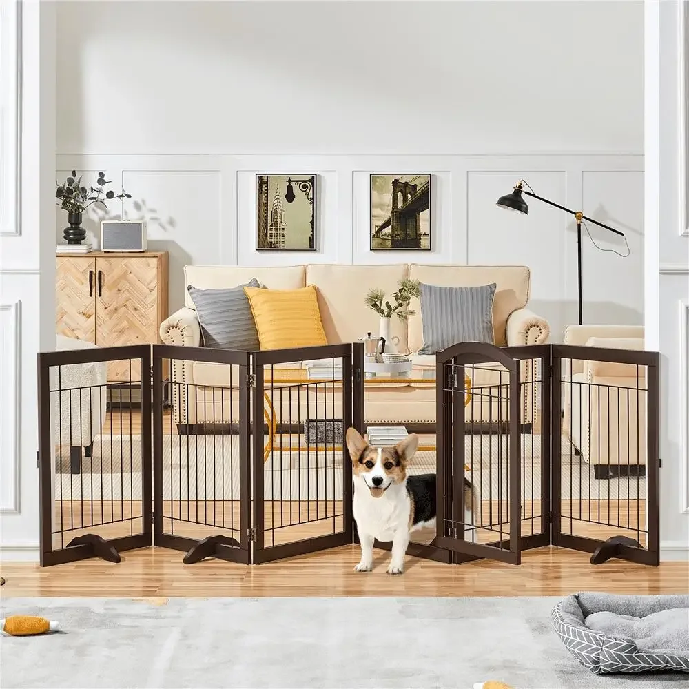 Freestanding 6-Panel Pet Gate Safety Playpen Dog 32