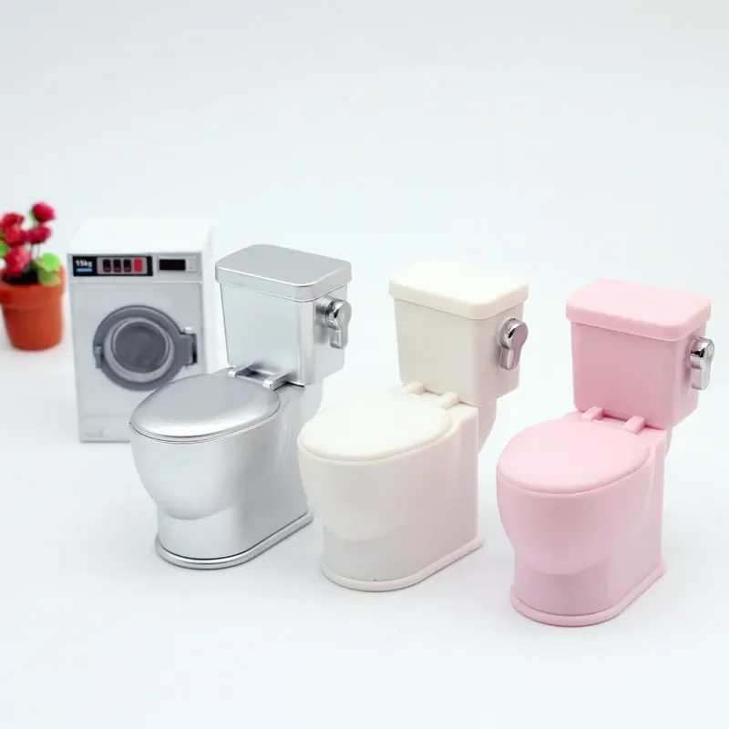 1:6 Mini Toilet Bowl with Flushing Sound Closestool Bathroom Dollhouse Simulation Model Doll Accessories Home Decor Crafts