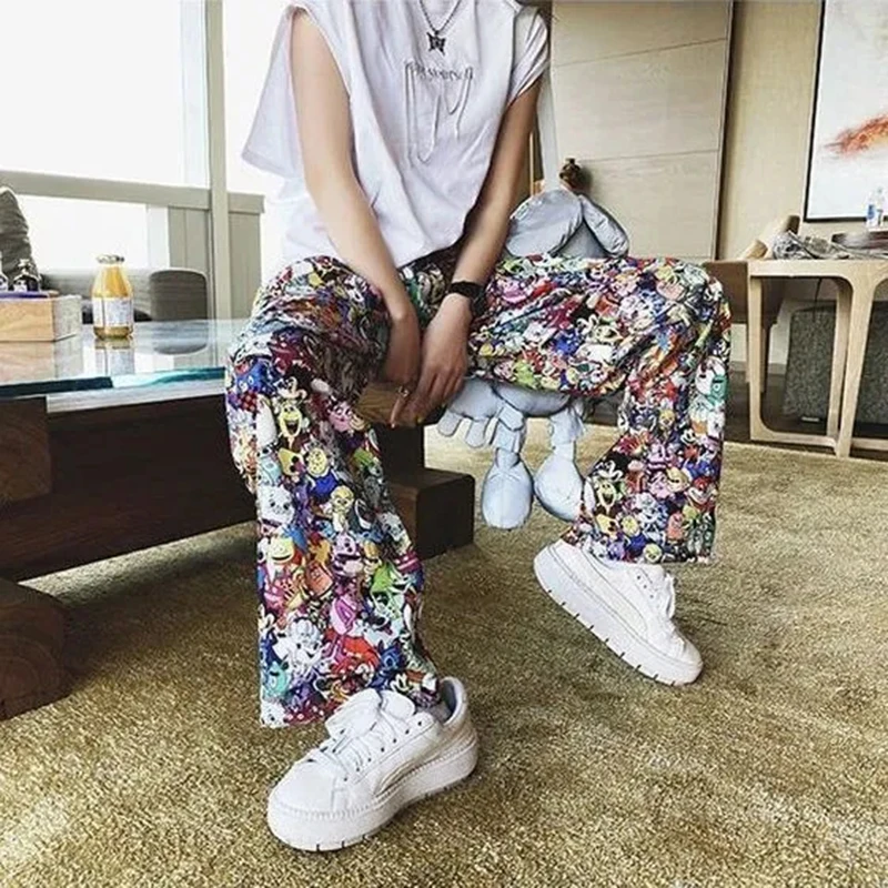 Cartoon Print Casual Pants Women Trendy Wide Leg Pants Summer Comfortable Womens Loose Trousers Pantalons Femmes Lady Sweatpant