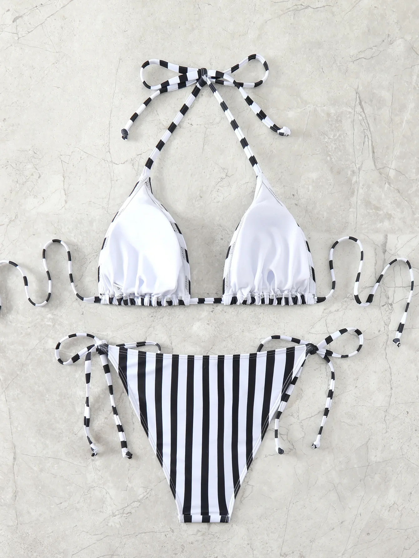 Conjuntos de bikinis sexys con estampado de rayas y cuello halter, traje de baño de dos piezas con lazo en la espalda, Tanga acolchada, traje de baño femenino, bikini tankini