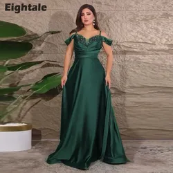 Eightale Emerald Green Evening Dress Spaghetti Strap Beaded with Pearls A-Line Satin Pink Prom Wedding Party Gown Abendkleider