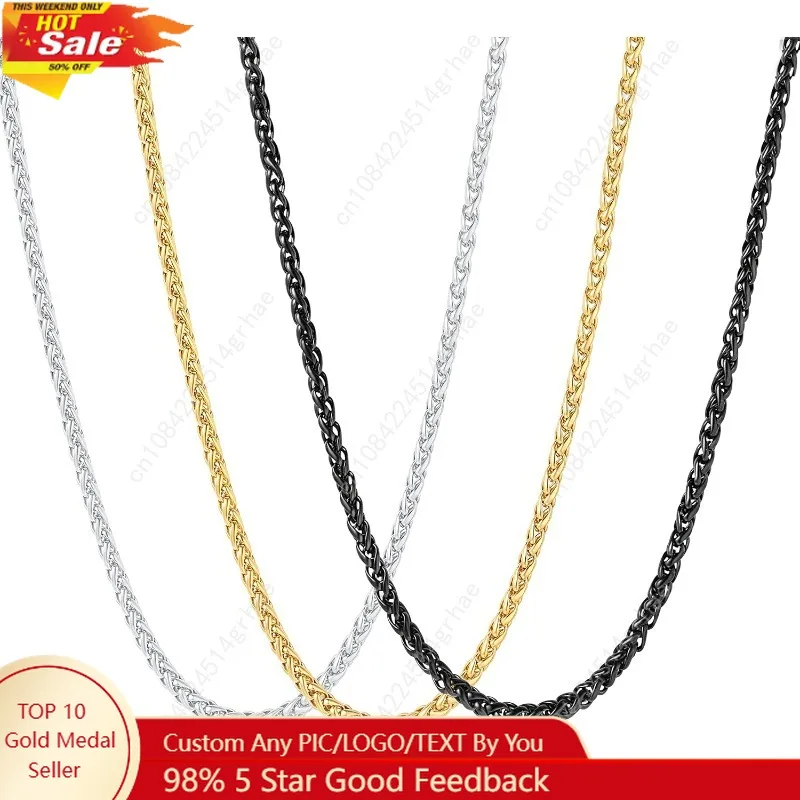 

3 Pcs Chain Necklace for Men, 4mm Stainless Steel Gold Black and Silver Wheat Chains for Mens Jewelry Gift, 16"/20"/24"/28"/32 I