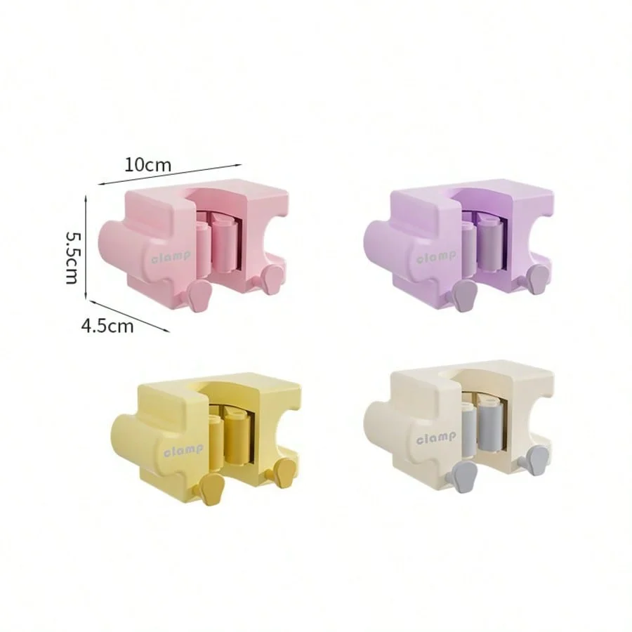 1pc/4pcs Puzzle Splicing Mop Broom Holder No‑Drill Wall‑Mount Macaron Self‑Adhesive Mop Clip w/ Hooks for Bath Kitchen Storage - view 6