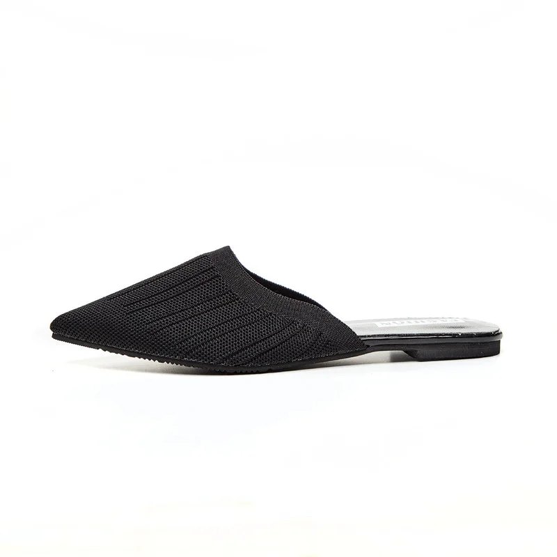 Summer 2022 Flats Shoes Woman Sandals Fashion Knitted Elastic Mesh Breathable Mules Shoes Ladies Casual Plus Size Shoes Female