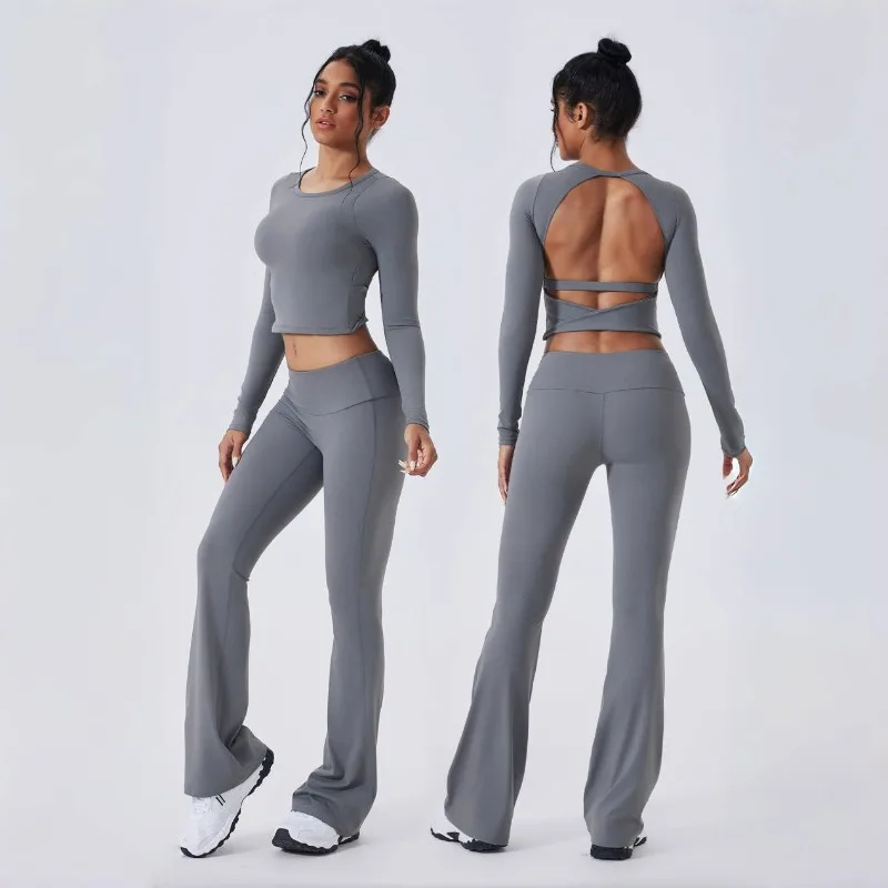 

Women's Beautiful Back Yoga Suit Set High-end and Versatile Casual and Tight Fitting Long Sleeved Sports Fitness Suit