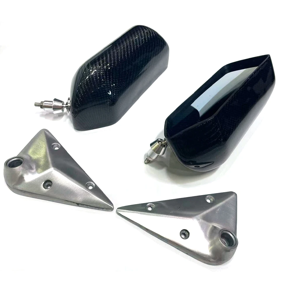 REAL CARBON FIBER Racing Rearview Mirror Universal F1 Style Bullet Blue Lens Metal Bracket Retro Side View Mirror