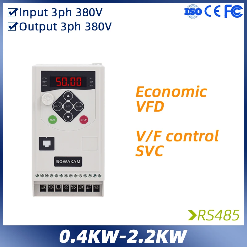 

3Ph 380VAC Variable Frequency Drive 0.75/1.5/2.2KW Motor Speed Controller Frequency Drive three 380V motor frequency inverter