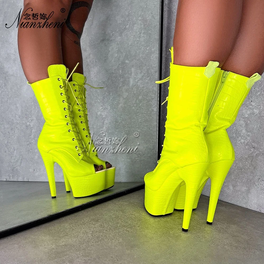 

Женские экзотические туфли в полоску на шпильке 17 см, готические ботильоны в полоску для ночного клуба, модели для танцев на пилоне, большой размер