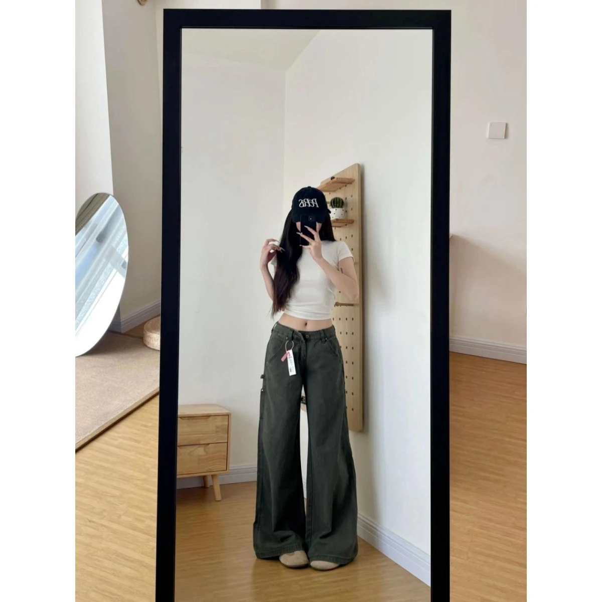 

American Retro Military een Workwear Jeans Women's plus Size High Waist Loose Slim Wide Leg Pants Casual Cotton Denim