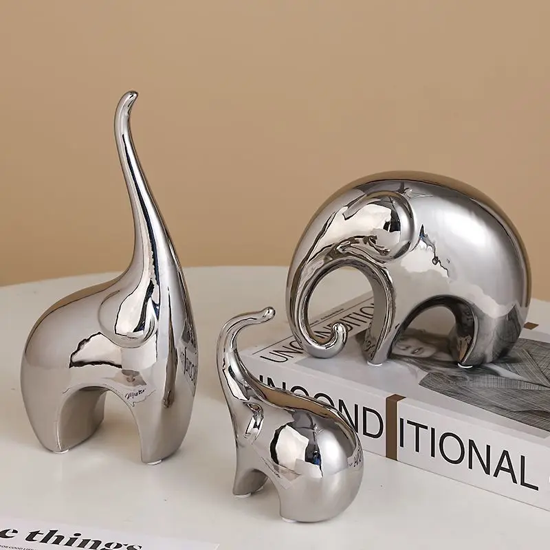 Modern Electroplated Ceramic Elephant Ornaments Study Room Desktop Sculpture Decoration Home Livingroom Porch Figurines Crafts