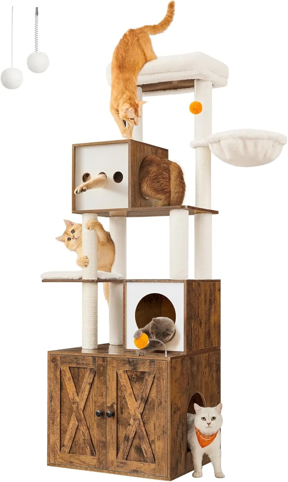 

70.8-Inch Cat Tree with Litter Box Enclosure, 2-in-1 Modern Cat Tower, Scratching Posts, Perch, Caves, Basket