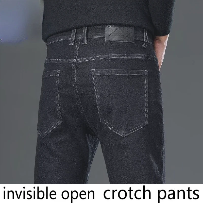 

Invisible Crotch Pants Two-piece Autumn and Winter Thick Jeans Men's Loose Straight Business Casual Trousers Men Jeans