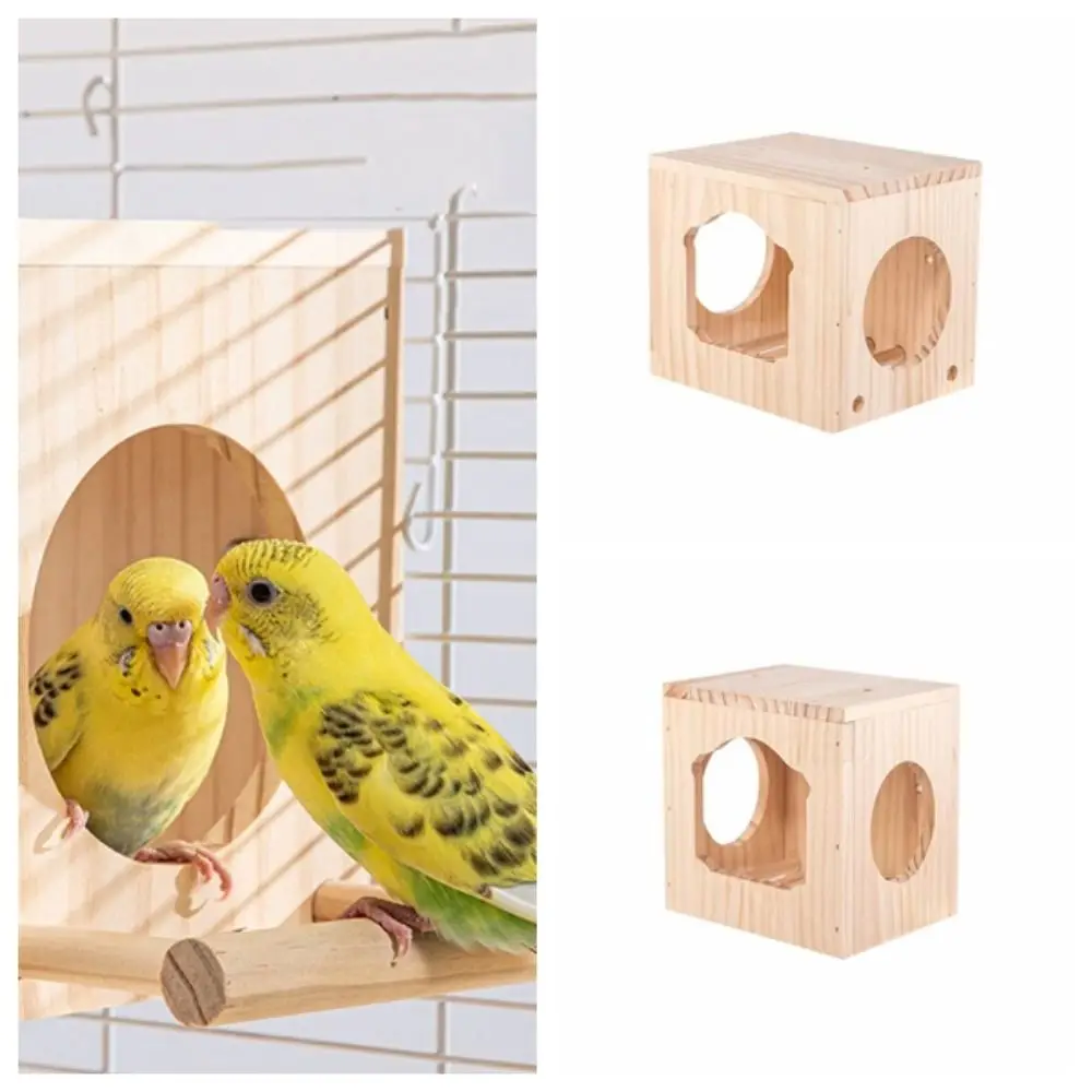 Solid Wood Wooden Bird House Cage Eco-friendly Square Bird Habitat Box Warm Convenient Parrot Wood House Outdoor Bird Viewing