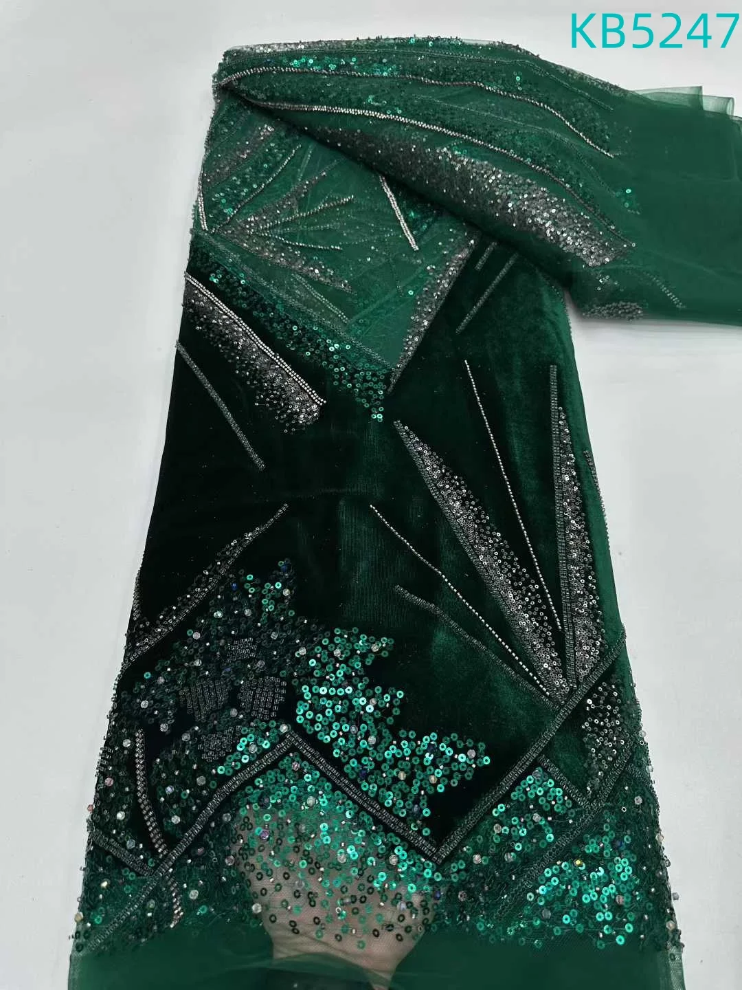 

5 ярдов Дубайская кружевная ткань, качество 2025 года, бархатная французская сетчатая кружевная ткань с бисером, тюль, кружево для свадебного платья KB5247