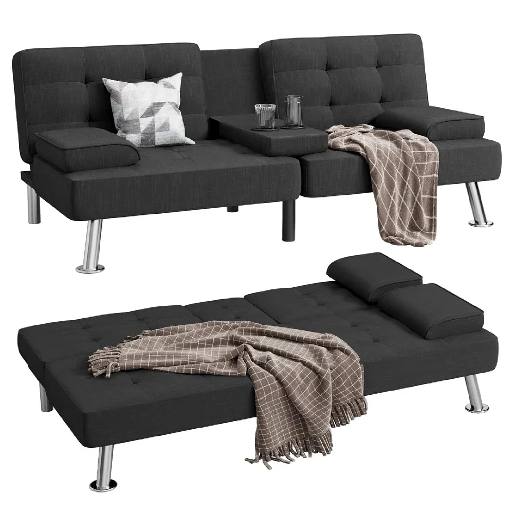 

20262-in-1 Folding Sofa Bunk Bed Upholstered in Fabric with Sturdy Metal Frame Versatile Comfort for Children Spaces