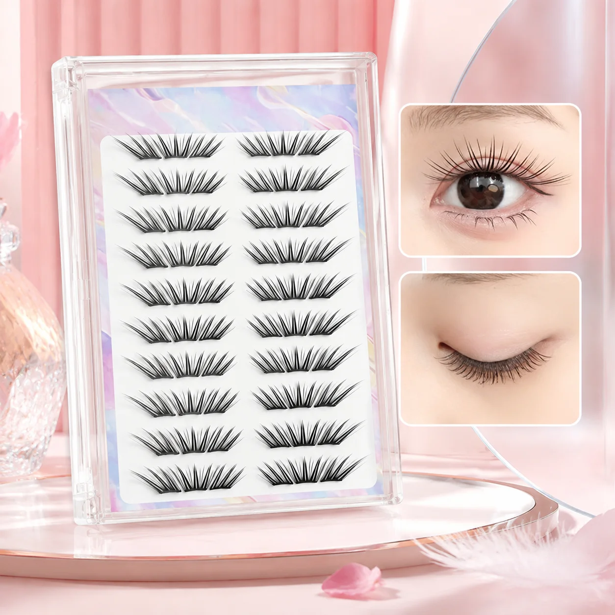 10/32rows Large Capacity False Eyelashes Synthetic Fiber Daily Makeup Tool Dense Curling Lashes Natural C Curl Eyelash Extension