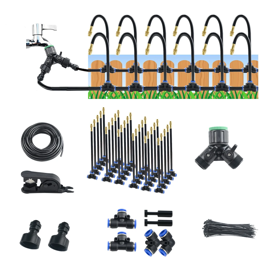 8mm Adjustable Misting Sprayer Kit with Ball Valve 5-30M for Outdoor Greenhouse Garden Plants Irrigation Watering System
