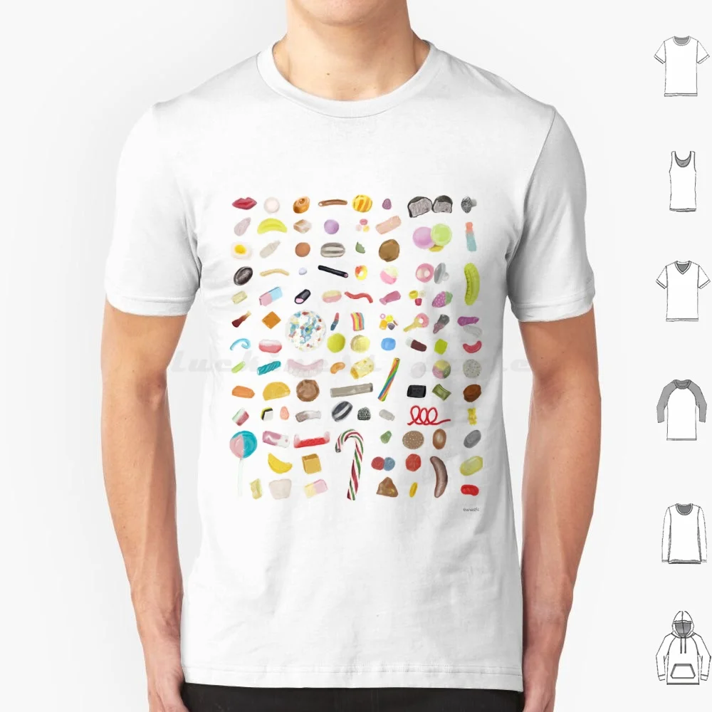 Sweets T Shirt 6xl Cotton Cool Tee Sweet Sweets Candy Sugar Toffee Fudge Hard Candy Chocolate Laces Humbug Pear Drop Banana