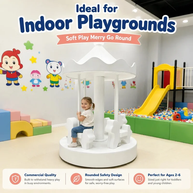 White LED Electric Soft Play Swing Carousel, Kids Rotating Flying Chair Merry Go Round Indoor Equipment for Event Party Rental