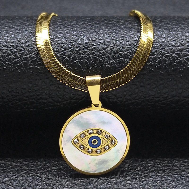 Evil Demon Eye Vintage Crystal Shell Choker Pendant Necklace for Women Stainless Steel Gold Plated Necklaces Jewelry collares