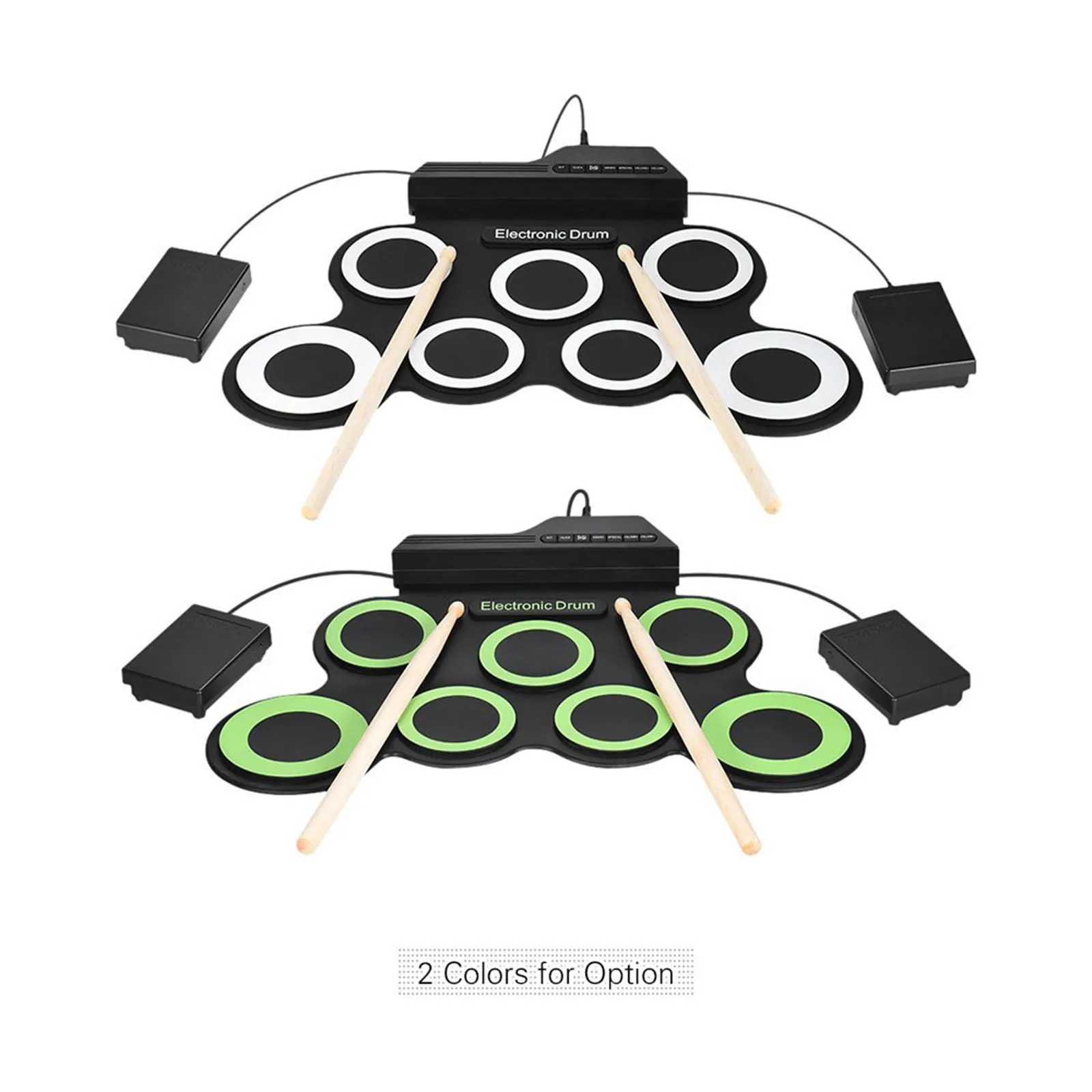 7-Pad Electronic Drum Set Roll-Up Silicon Drums Pad USB USB Foldable Silicon Drums Set Digital Drum Kits with Drumsticks Foot