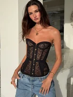 Mingmingxi Summer Sexy Lace Corset Top Women Sheer Mesh Bustier Corset Bandeau Top party Clubwear Night Outfit backless - Image 4