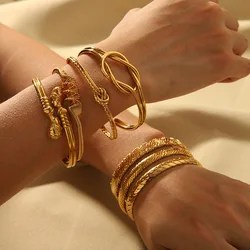 Exquisite Rhinestone Knot Stainless Steel Bangle Bracelets for Women Gold Plated Stainless Steel Bracelet Waterproof Jewelry