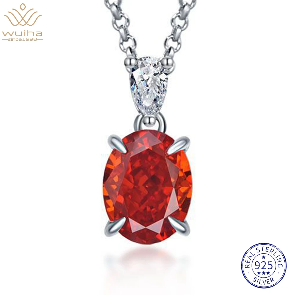 WUIHA 925 Sterling Silver 2CT Fancy Vivid Orange Sapphire Created Moissanite Diamonds Pendant Necklaces for Women Gift Wholesale