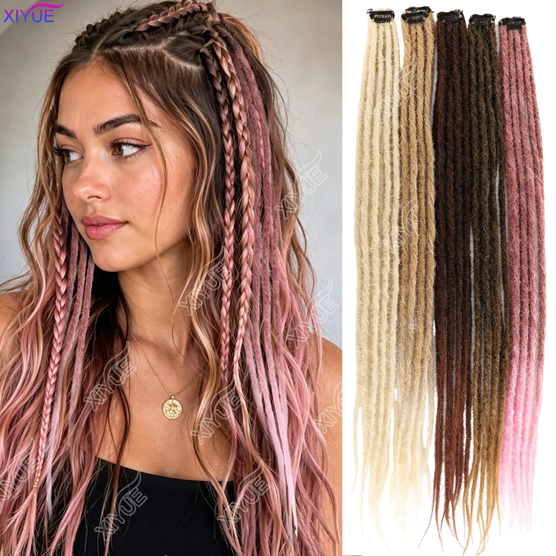 24 Inch Synthetic BB Clip Dreadlock Hair Extensions Dreadlock Extensions Hip-hop Ombre Hair Extensions, African Tribe Style XY