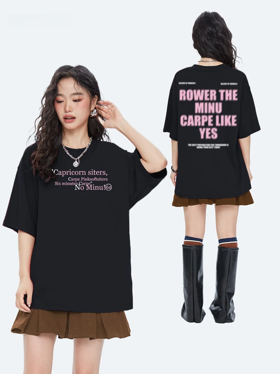 Capricorn American Style Fuzzy Letter Pure Cotton Short Sleeve Women's T-shirt Summer New Trend Brand Inner Wear Half Sleeve Top