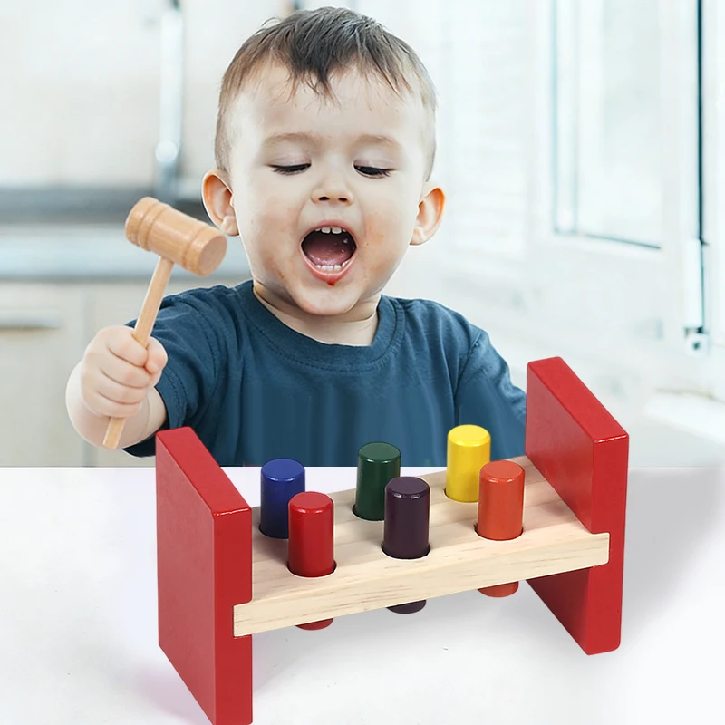 Martillo de juguete de madera Montessori para niños, juego sensorial de entrenamiento de Motor fino, juego cognitivo de Color, juguete educativo para niños autistas