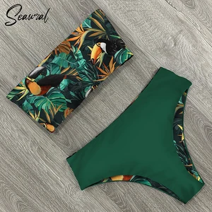 Women's Floral Stamping Bikini Set, Low -Height Sexy Beach Fashion, Women's Bandeau, Strip Swimsuit, Bathroom, Beach Fashion, New, 2022 12 Main Sales Bikini Flower - №3