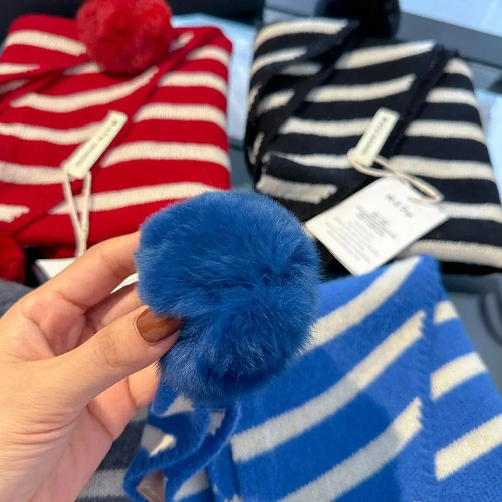 جديد إمرأة 100% الصوف مخطط الرقبة أدفأ الخريف الشتاء انفصال الكرة مثلث وشاح تنزه التزلج تنوعا الدافئة في الهواء الطلق منديل #4