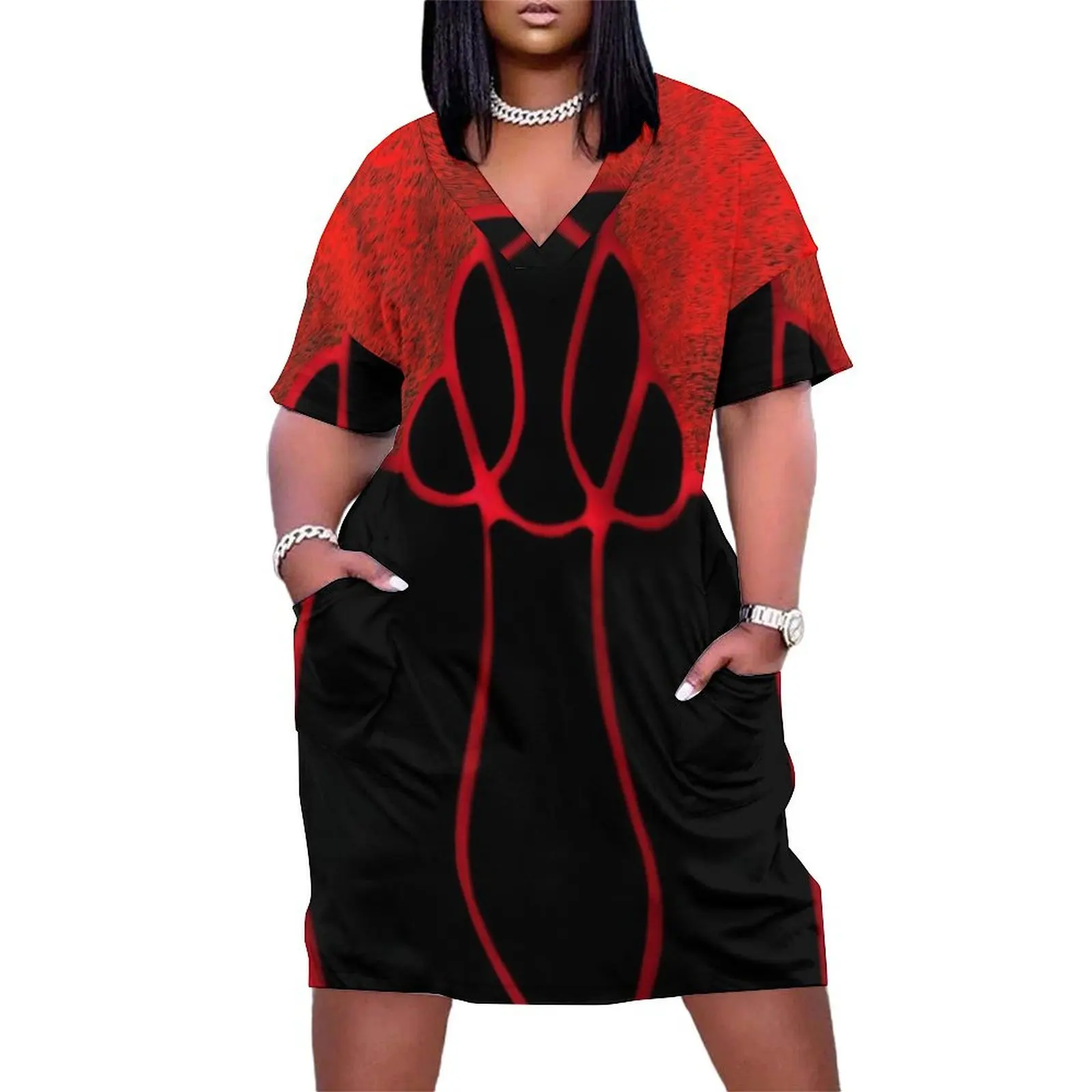 

Stained Glass in Red and Black Loose Pocket Dress festival outfit women dresses for special events