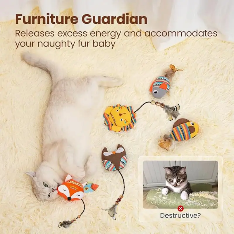 

Cute Doll Design Cat Toys With Feather And Interactive Cat Teasing Rope Toys For Cat Molar And Playing Accessories