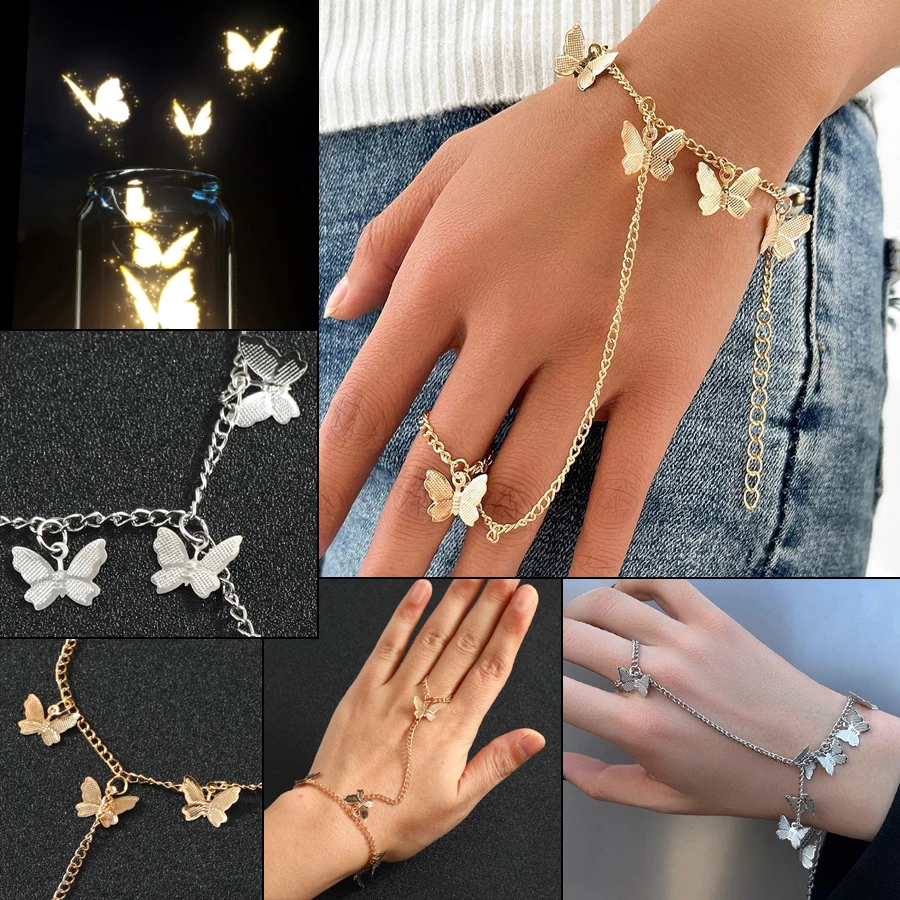 Lovely Butterfly Bracelets Dancing Accessories Link Tassel Finger Ring Bracelet Fashion Hand Chains Harness Decorative Ornaments