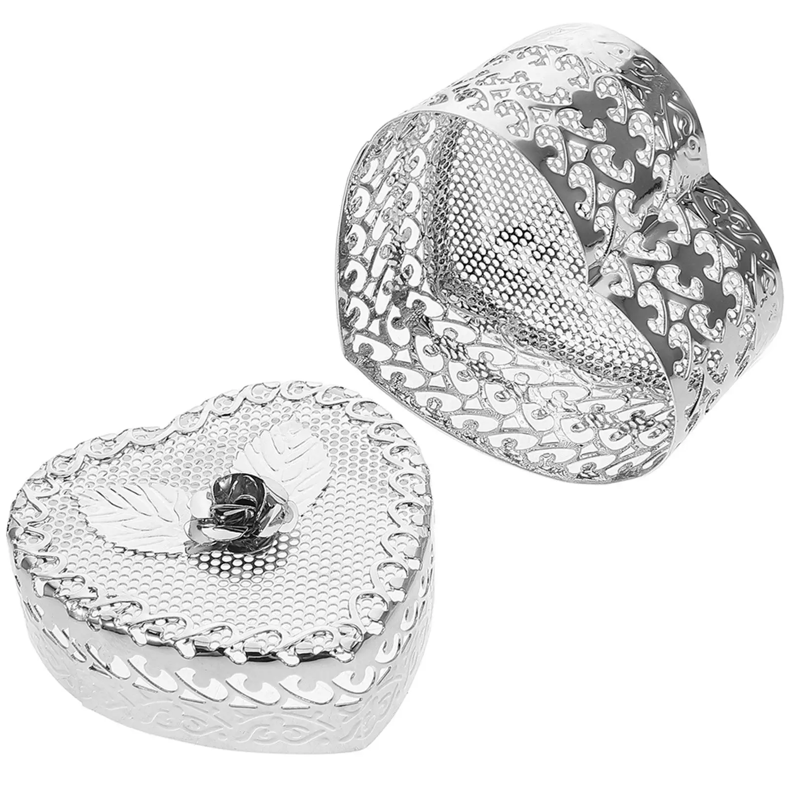 Heart Shaped Jewelry Box Hollow Elegant Metal Design for Valentine's Day Wedding Keepsakes Precious Ring Storage