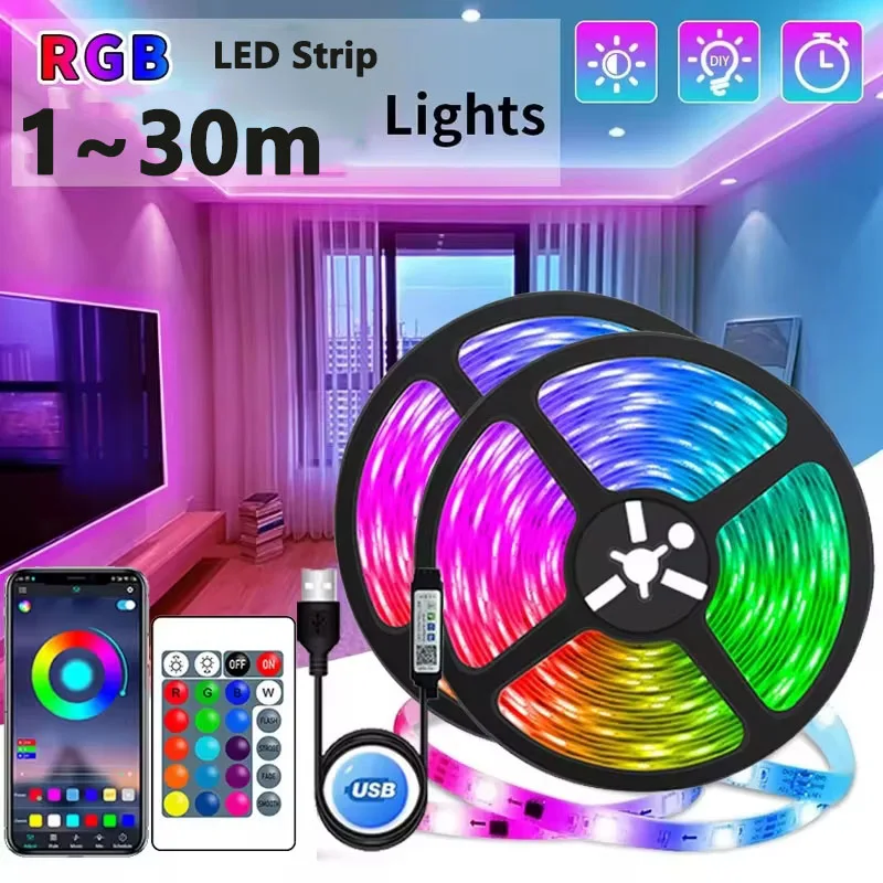 1-30M 5V LED Strip Lights USB Bluetooth APP Control Color Changing and 24key Remote Control RGB Flexible Diode For TV Backlight