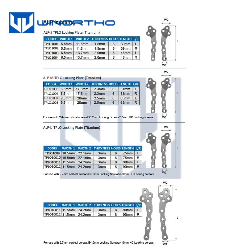 TPLO locking bone plate ALPS veterinary orthopedic instruments  pet animal surgical  winortho kyon cortex screws